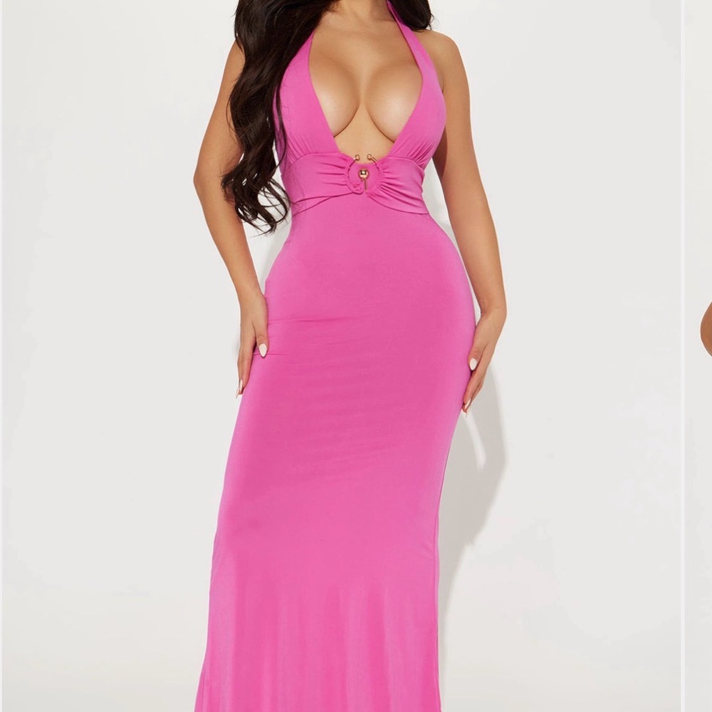 Elegant Pink Halter Maxi Dress